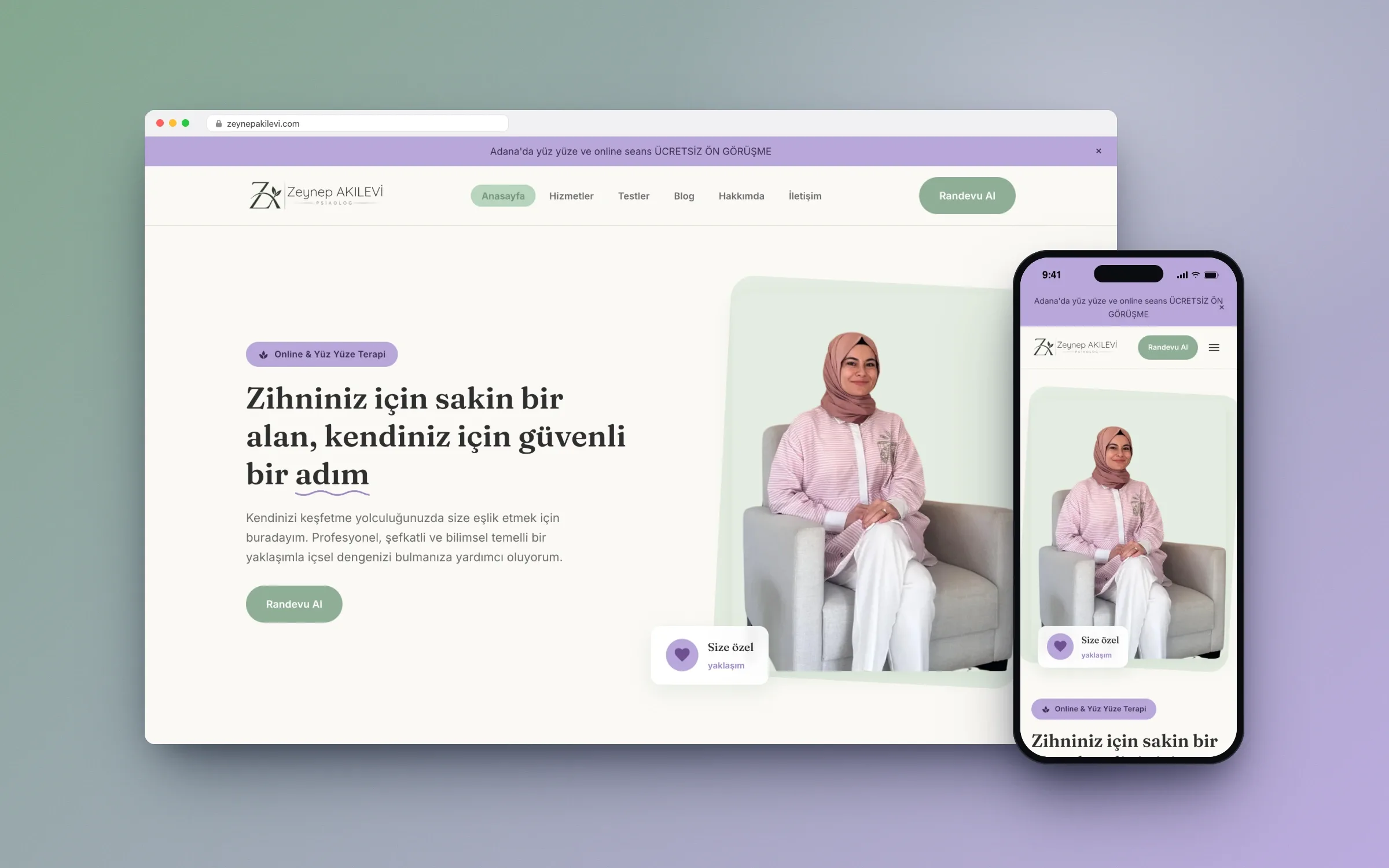 Adana'da psikolog için online randevulu kişisel web sitesi
