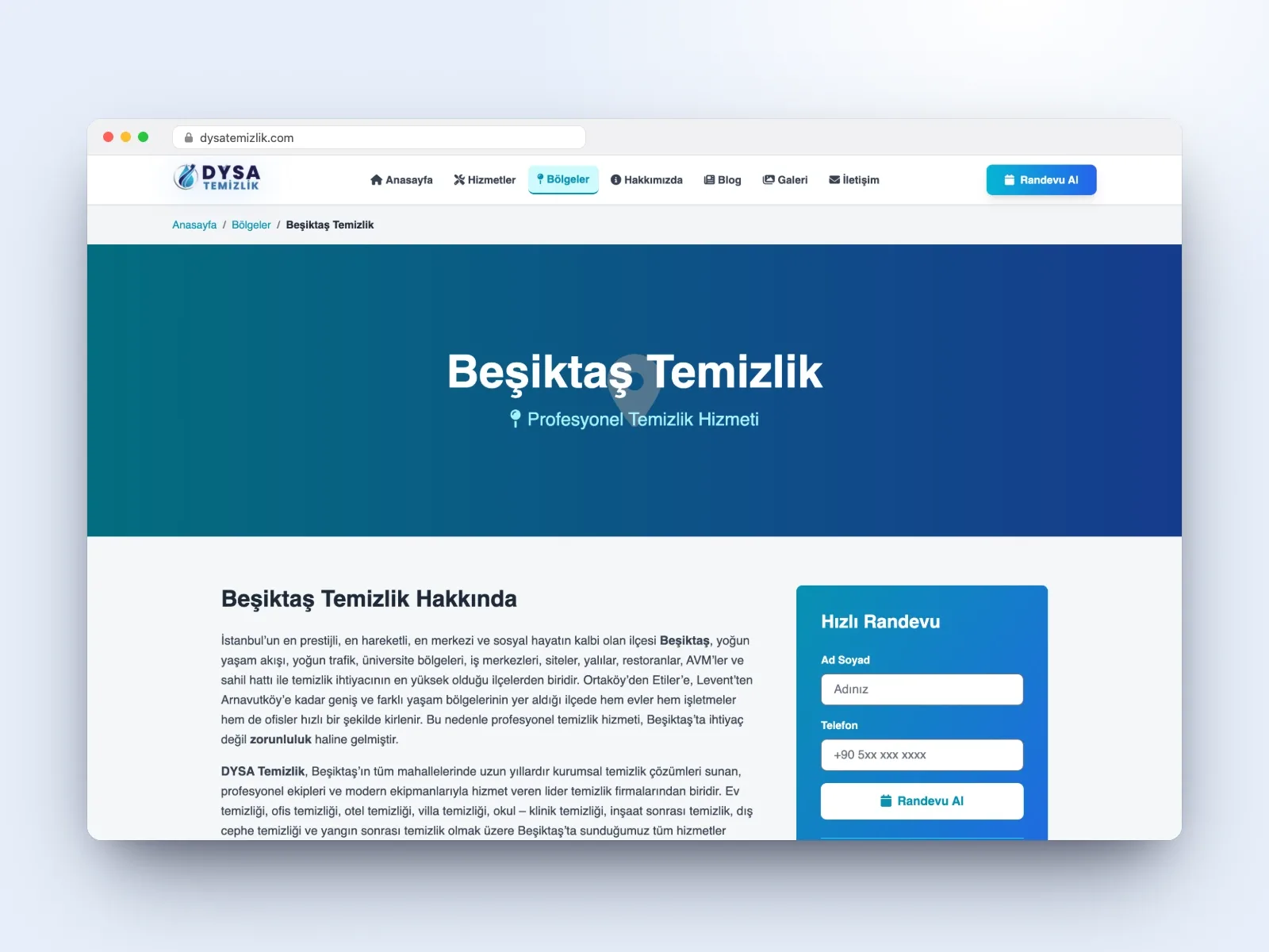 İstanbul'da temizlik şirketi için bölge odaklı kurumsal site - 5