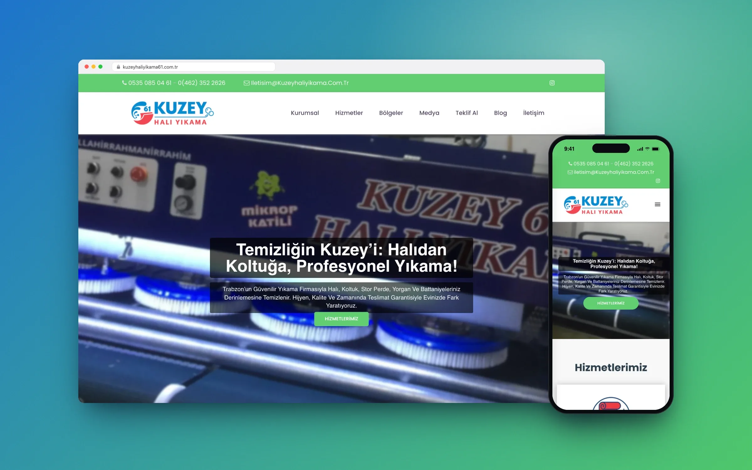 Trabzon'da halı yıkama firması için teklif odaklı web sitesi