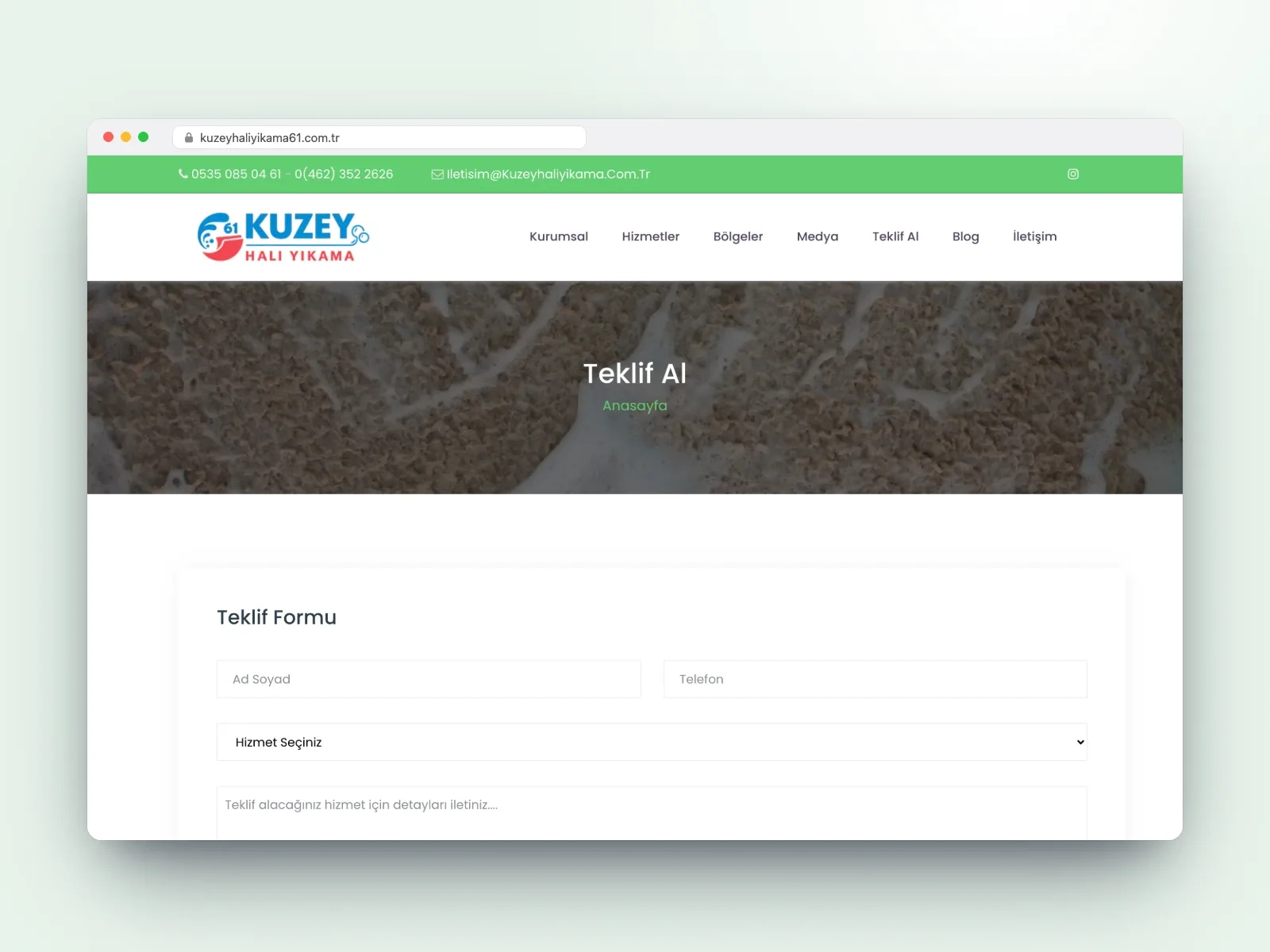 Trabzon'da halı yıkama firması için teklif odaklı web sitesi - 4
