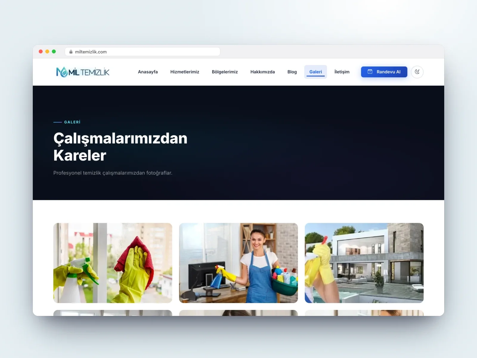İstanbul geneli temizlik firması için açık ve koyu temalı kurumsal site - 5