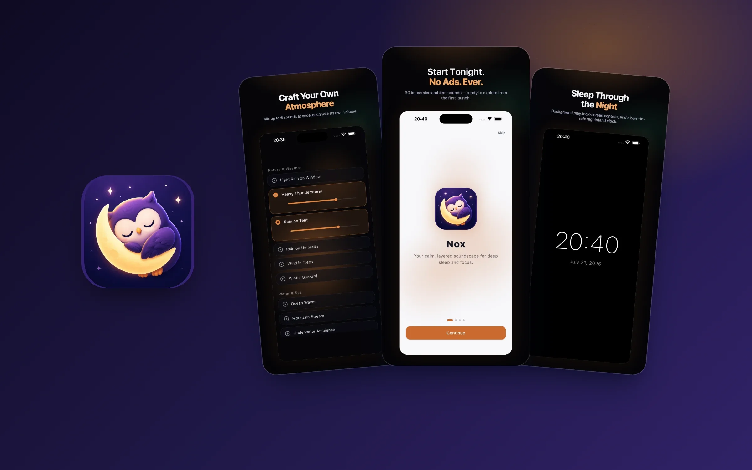 Nox: reklamsız uyku ve odak sesleri uygulaması (iOS)