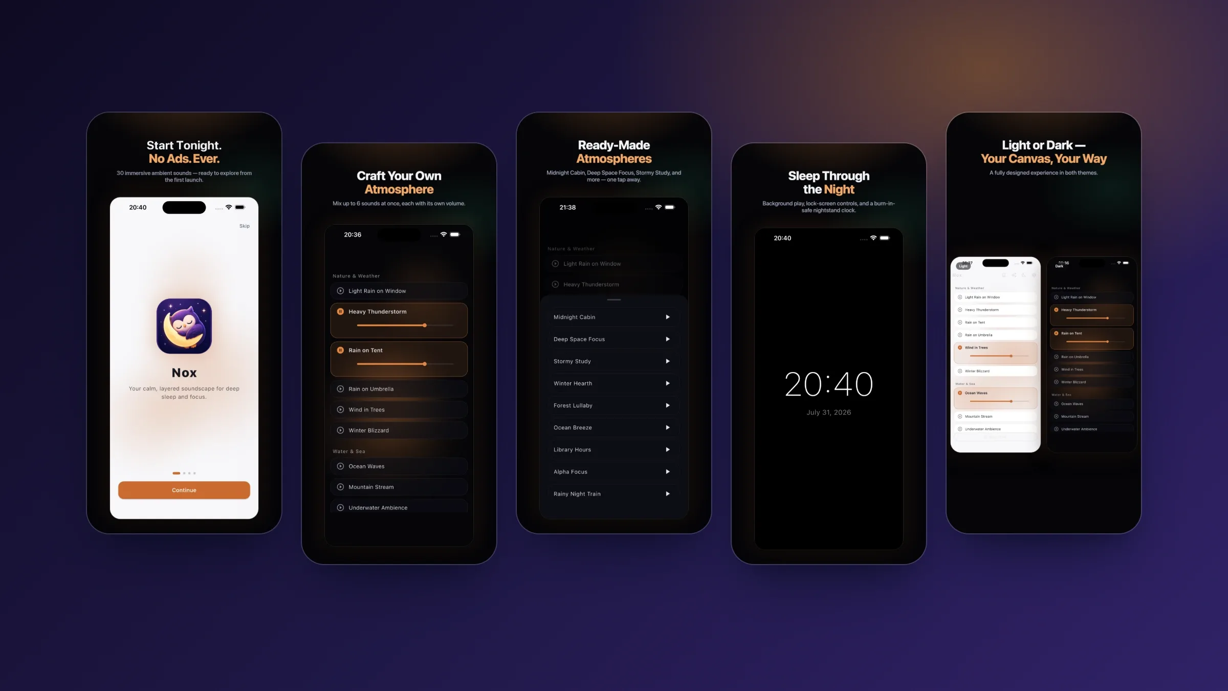 Nox: reklamsız uyku ve odak sesleri uygulaması (iOS) - 1