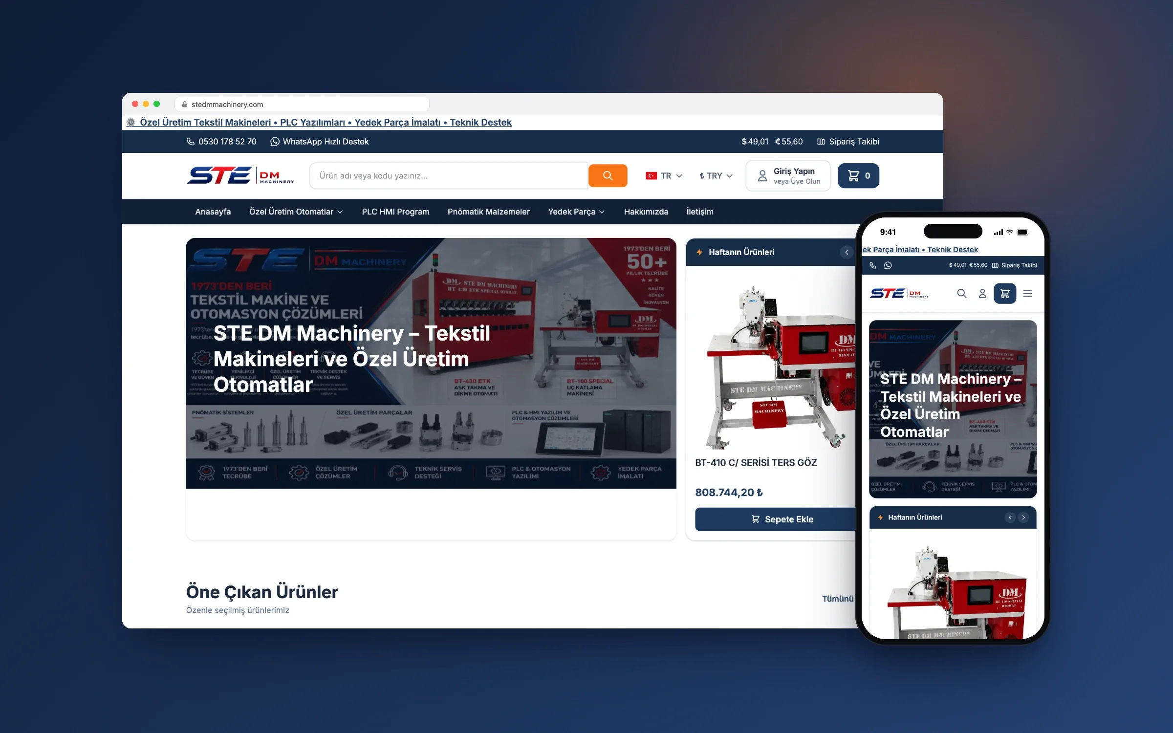 Tekstil makineleri üreticisi için çok para birimli e-ticaret sitesi