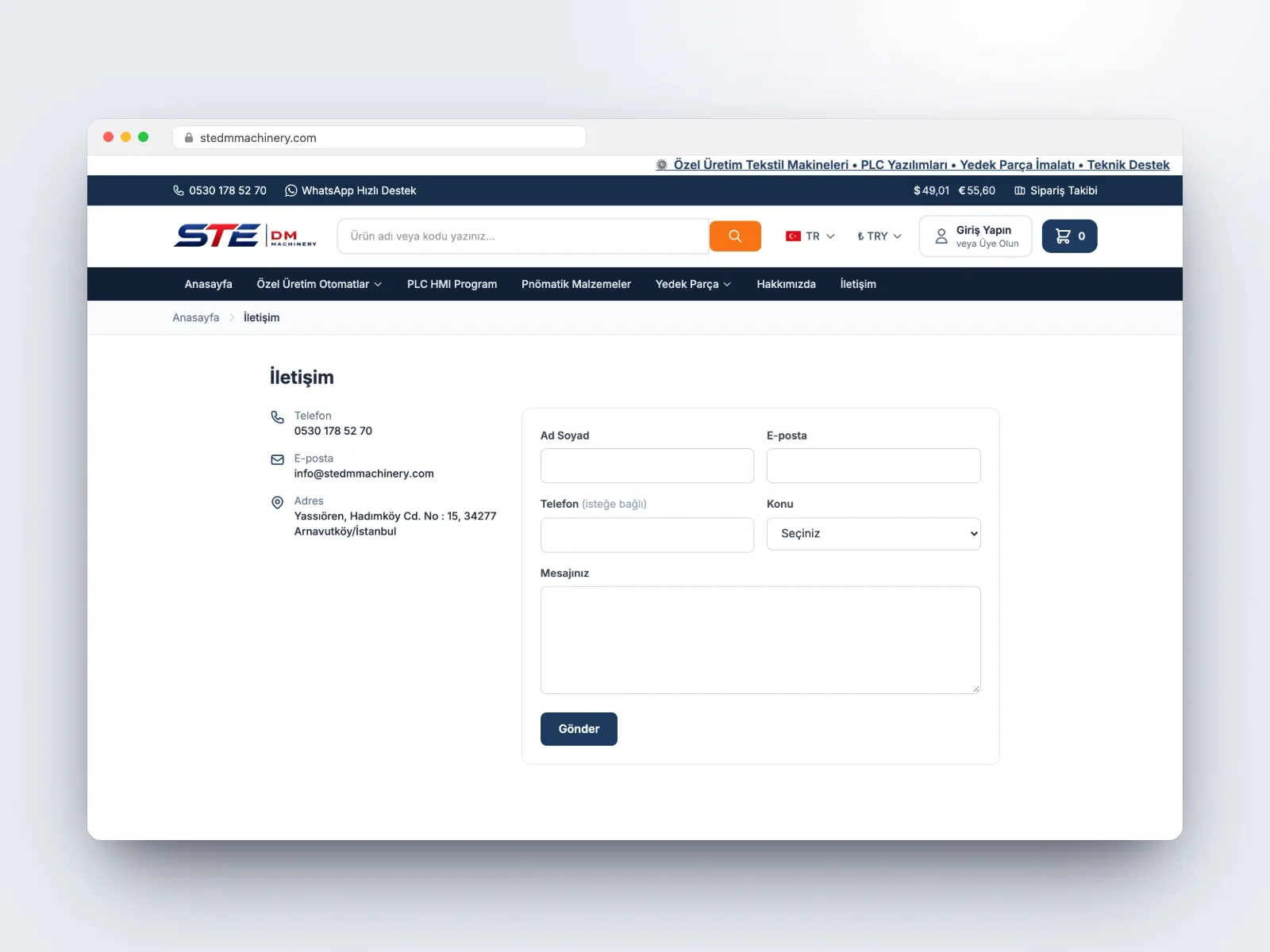Tekstil makineleri üreticisi için çok para birimli e-ticaret sitesi - 5
